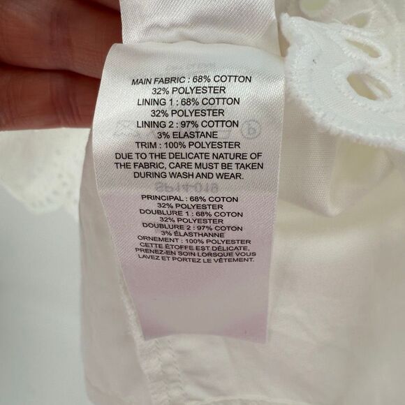 Self-Portrait Embroidered Frill Mini Dress Pockets White Baby Blue Women US 6 - Picture 11 of 15